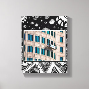 Highrise-Fensterwäscher-Phrame-Fotografie Leinwanddruck