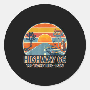 Highway 66 100 Jahre 1926-2026 Oldtimer-Liebhaber Runder Aufkleber