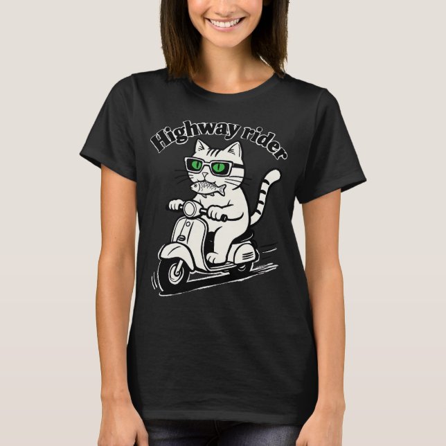 Highway-Rider-Katze T-Shirt (Vorderseite)