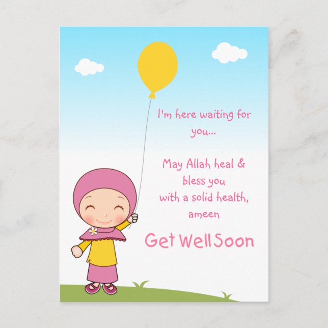 Hijab Girl Get Well Postcard Postkarte (Vorderseite)