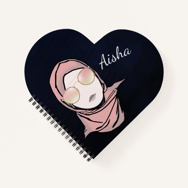 Hijabi Illustration | Anpassbare Herz geformt Notizbuch (Vorderseite)