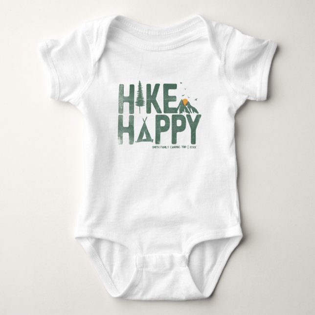 Hike Happy Camper Hiker Hiking Family Personalized Baby Strampler (Vorderseite)