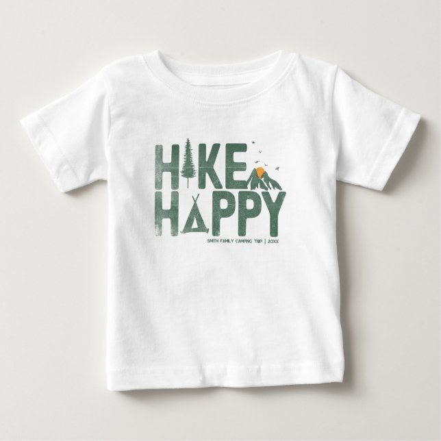 Hike Happy Camper Hiker Hiking Family Personalized Baby T-shirt (Vorderseite)