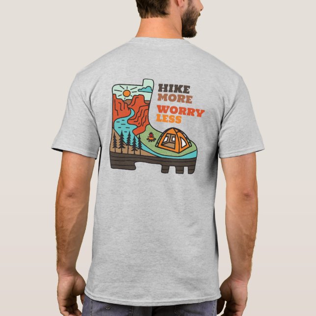 Hike More Worry Less Funny Camping T-Shirt (Rückseite)