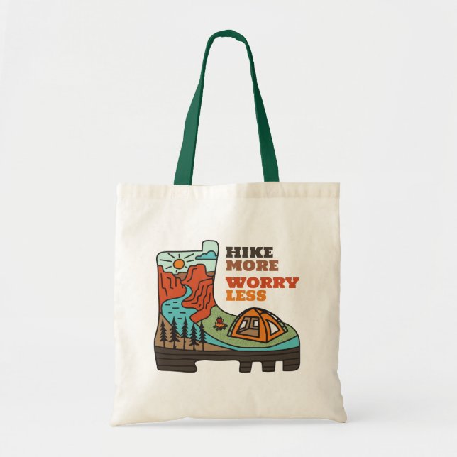 Hike More Worry Less Funny Hiking Tote Bag Tragetasche (Vorne)