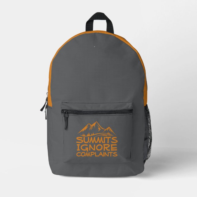 Hiker camping humor gray orange bedruckter rucksack (Vorderseite)