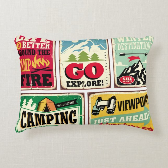 Hiking and camping retro signs collection. Outdoor Dekokissen (Vorderseite)
