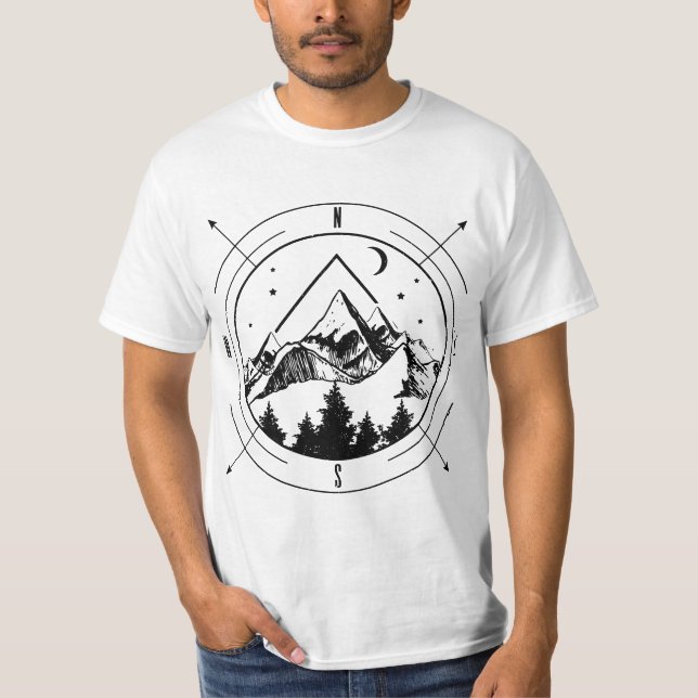 Hiking Camping Mountains Compass Hiker Camper Outd T-Shirt (Vorderseite)
