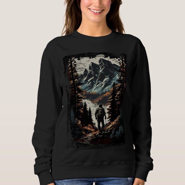 Hiking camping mountains sunset hiker retro 70s vi sweatshirt (Vorderseite)