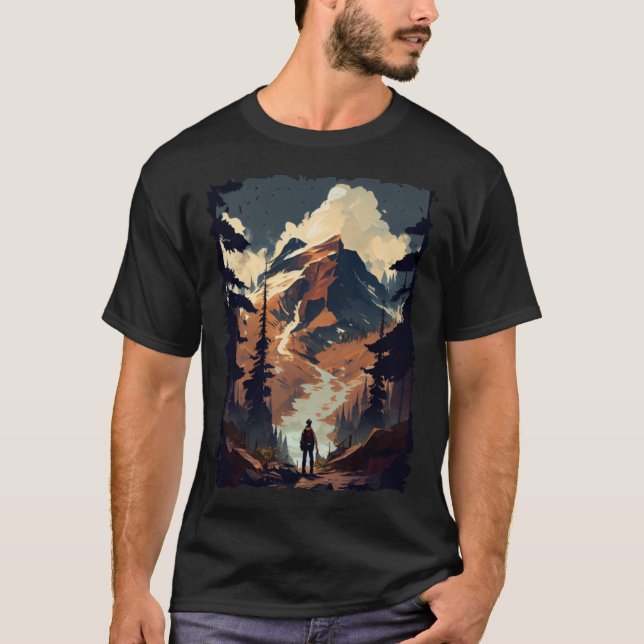 Hiking camping mountains sunset hiker retro 70s vi T-Shirt (Vorderseite)