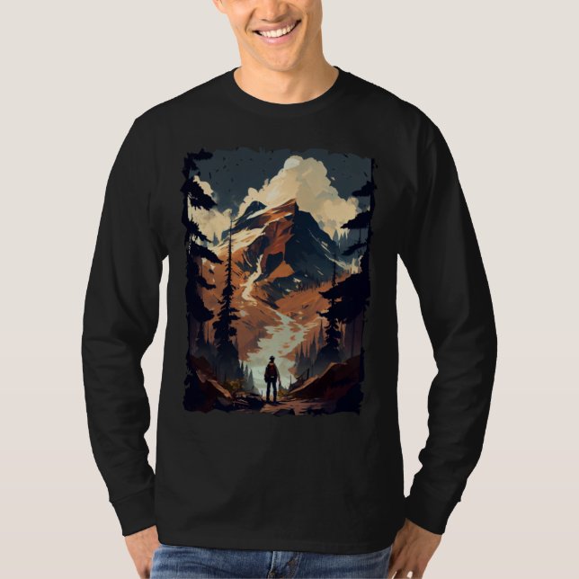 Hiking camping mountains sunset hiker retro 70s vi T-Shirt (Vorderseite)