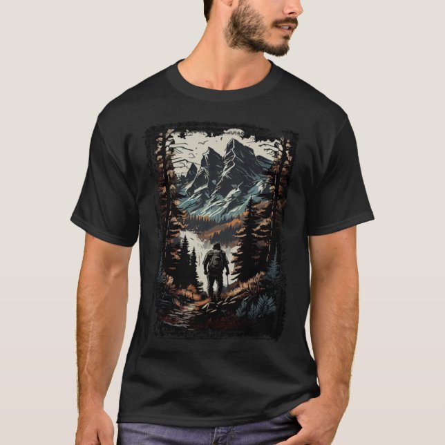 Hiking camping mountains sunset hiker retro 70s vi T-Shirt (Vorderseite)