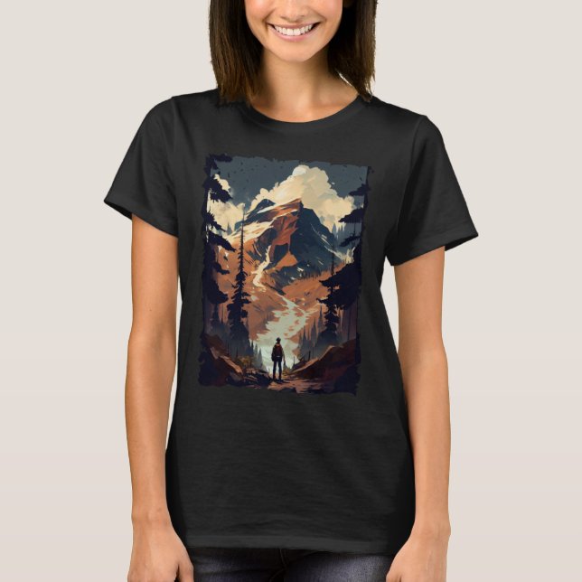 Hiking camping mountains sunset hiker retro 70s vi T-Shirt (Vorderseite)