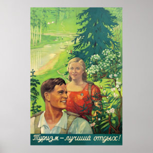 Hiking Couple in USSR Poster