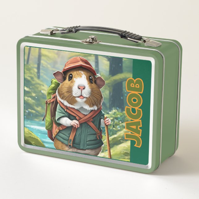 Hiking Guinea Pig Explorer Adventurer, Outdoors Metall Brotdose (Vorderseite)