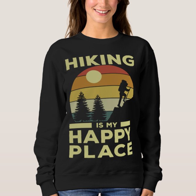 Hiking is My Happy Place Retro Sunset Mountain Cli Sweatshirt (Vorderseite)