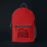 Hiking red black Backpack for Nature Lovers Bedruckter Rucksack<br><div class="desc">Hey there, adventure buddy! Check out this super cool black hiking backpack – it's totally you! Those bright orange side panels? Seriously stylish. And the "Altitude Improves Attitude" mountain design? So fun! But here's the best part: it's so lightweight, you'll hardly feel it! Whether you're hitting the trails, exploring the...</div>