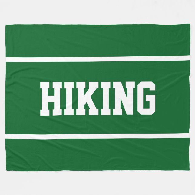 HIKING Sporty White Text Stripes On Forest Green Fleecedecke (Vorderseite (Horizontal))