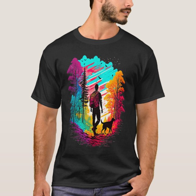 Hiking with dog pilgrims camping mountains walking T-Shirt (Vorderseite)