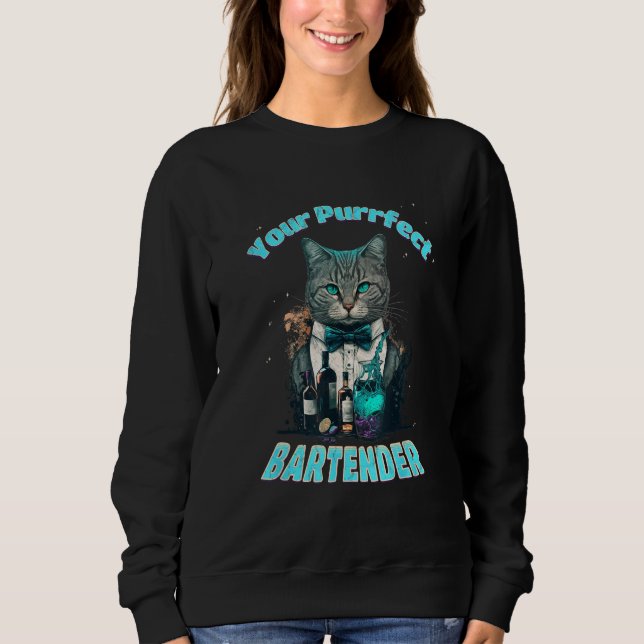 Hilarious Purrfect Cat Bartender in a Tuxedo Serve Sweatshirt (Vorderseite)