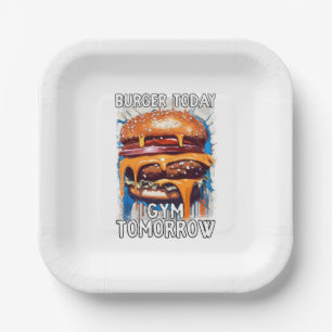 Hilarischer BURGER-Zitat Vintage Retro-Illustratio Pappteller