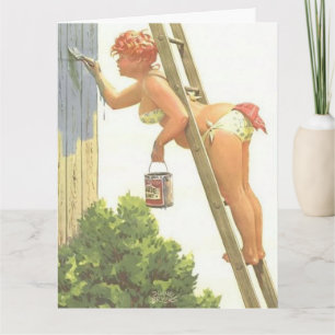 HILDA CURVY BIG BOTTOMED AUF LADDER GREETCARDS KARTE