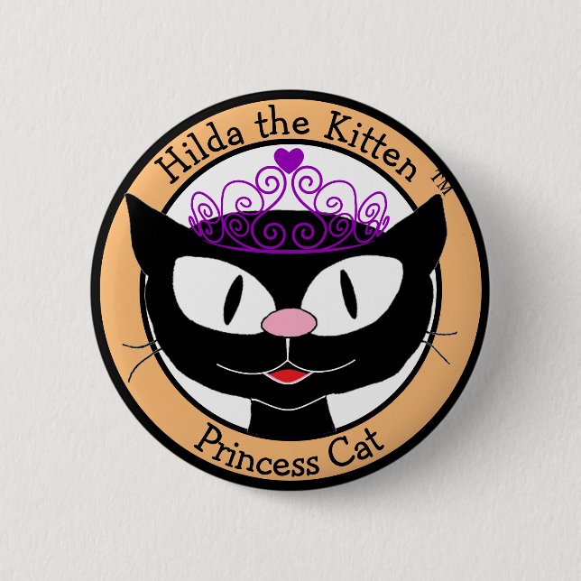 Hilda the Kitten™ Princess Cat (Black Cartoon Cat) Button (Vorderseite)
