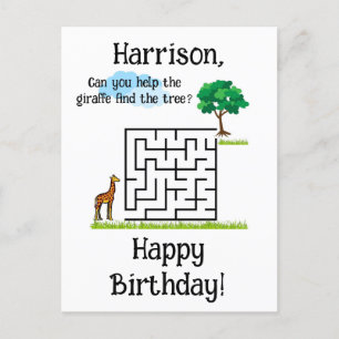 Hilf der Giraffe den Baum zum Geburtstag Labyrinth Postkarte