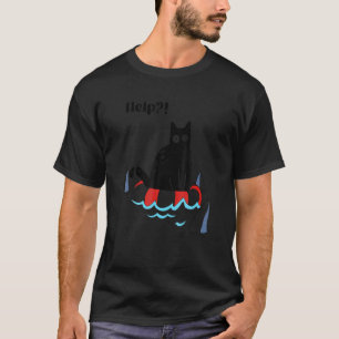 Hilf Katze mit Haien Schwarze Katze mir geht's gu T-Shirt