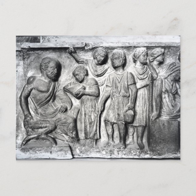 Hilfe, die einen Jungen darstellt, der seinem Lehr Postkarte (Vorderseite)