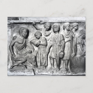 Hilfe, die einen Jungen darstellt, der seinem Lehr Postkarte