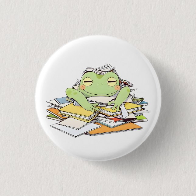 Hilfe senden Frösche in Papierkram begraben Kawaii Button (Vorderseite)