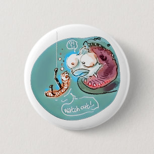 hilfreicher Fisch-Regenwurm lustiger Cartoon Button