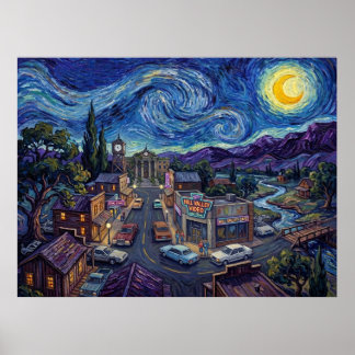 Hill Valley 1980er Sternennacht Sci-Fi-Landschaft Poster