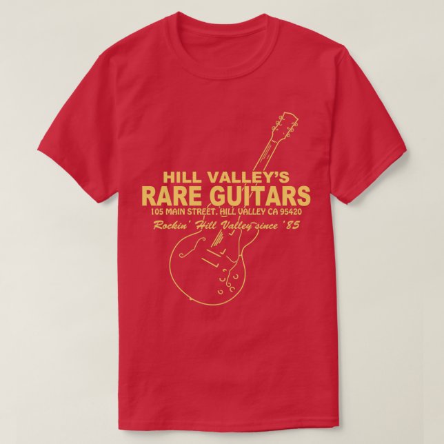 Hill Valley Rare Guitars Rockin Since 85 Gibby T-Shirt (Design vorne)