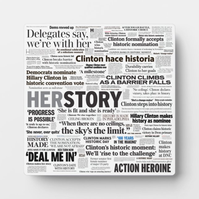 Hillary 2016 Historic Headline Collage Fotoplatte (Vorderseite)