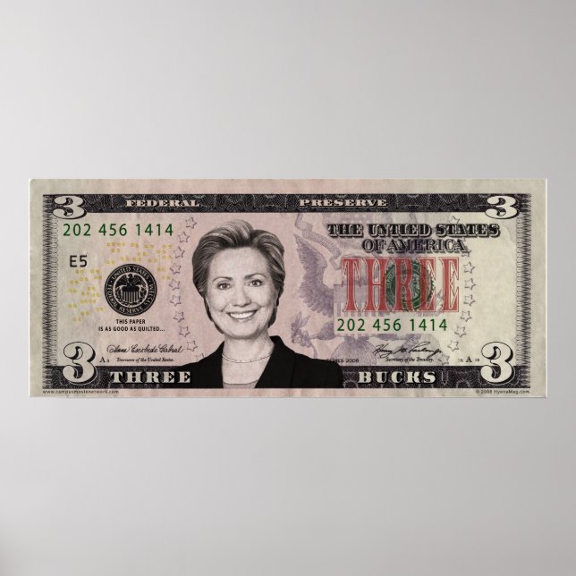 Hillary Clinton $3 Bill Poster (Vorne)