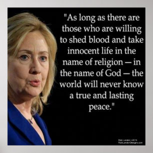 Hillary Clinton & Blut/Religion Zitat Poster