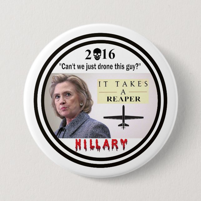 Hillary Clinton: Kriegsverbrecher Button (Vorderseite)