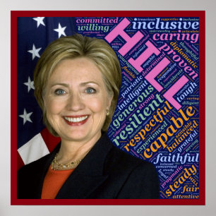 Hillary Clinton Pres, Flag & Kümmre Words Poster