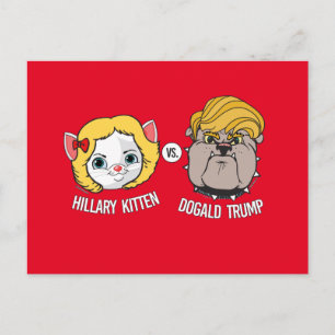 Hillary Kitten vs Dogald Trump - Cartoon für Wahle Postkarte
