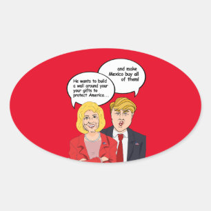 Hillary vs Trump Birthday Card - Eine Wand um dich Ovaler Aufkleber