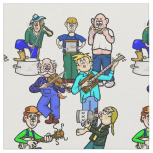 Hillbilly Jug Band Musicians Fabric Stoff