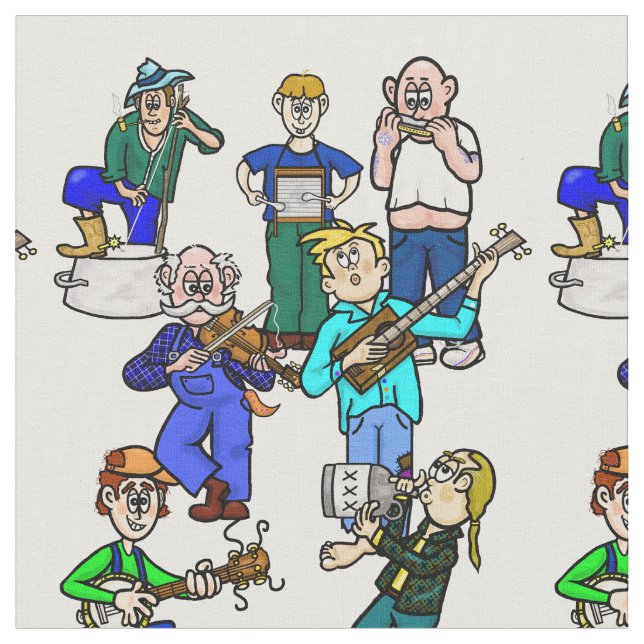 Hillbilly Jug Band Musicians Fabric Stoff (Nahaufnahme)