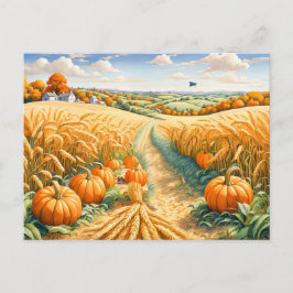 Hillige Landschaft mit Weizenfeld und Pumpkins Postkarte