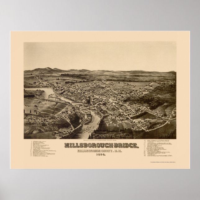Hillsborough, NH Panoramic Map - 1884 Poster (Vorne)