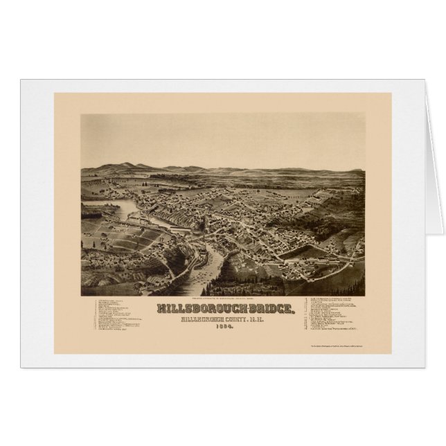 Hillsborough, panoramische Karte NH - 1884 (Vorderseite (Horizontal))