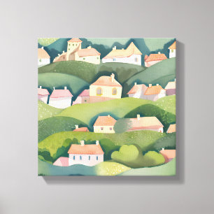 Hillside Zuhause   Nature Watercolor Airy Painting Leinwanddruck