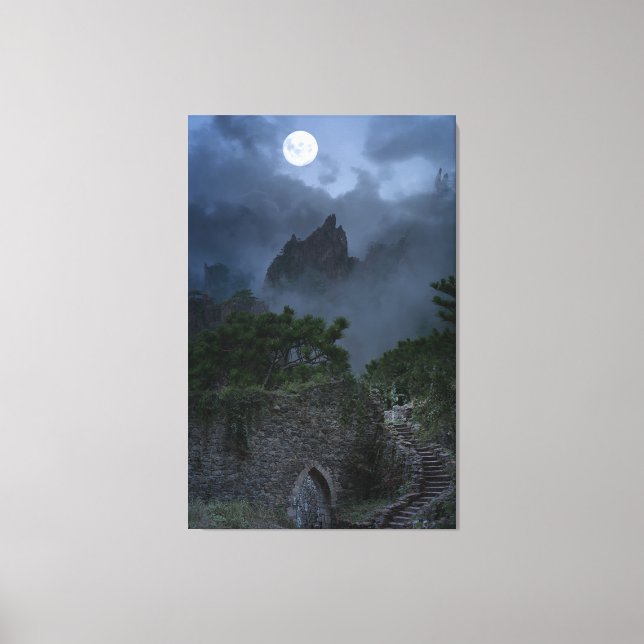 Hilltop Vollmond Fantasy Ruined Castle Leinwanddruck (Vorderseite)