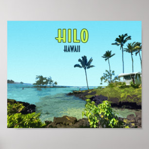 Hilo Big Island Hawaii Strand Vintage Poster